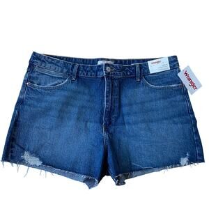 Wrangler High Rise VTG Denim Shorts Women 16/33 Blue Distressed Cut Off Raw Hem